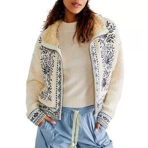 Free People True Embroidered Cotton Blend Cardigan Sweater